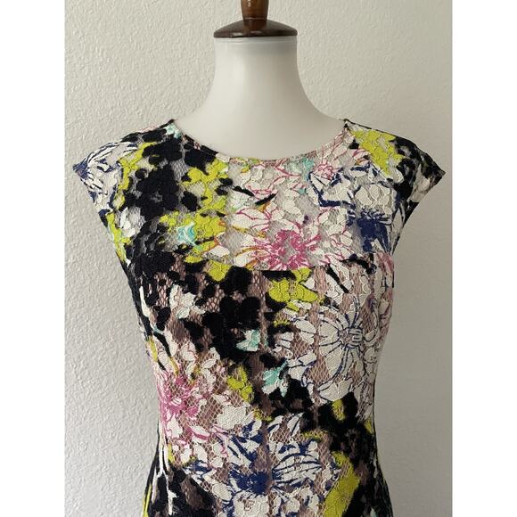 French Connection Dress Floral Lace Sheath Cap Sleeve Multicolor - Picture 2 of 11